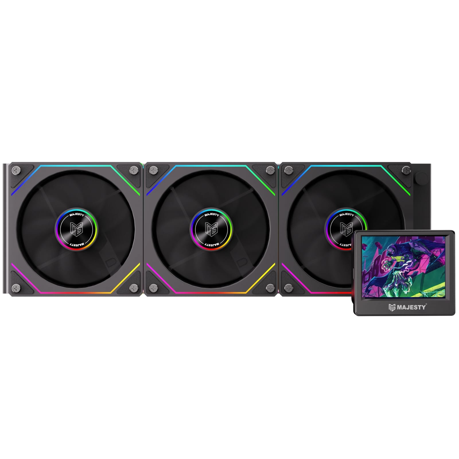 مبرد مائي ماجيستي 360mm ARGB – شاشة IPS LCD لعرض الفيديو والرسومات ، ثلاث مراوح 120mm، متوافق مع Intel وAMD، أسود