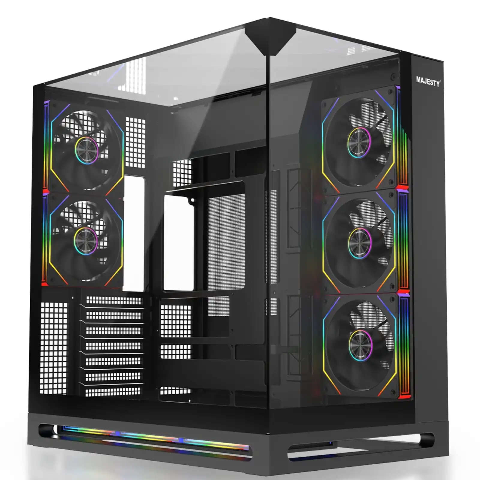 صندوق ألعاب ماجيستي فالكون اكس Mid Tower  تبريد 8 مراوح ARGB  دعم لوحات ATXمنفذ Type-C و USB 3.0  تصميم هاي إند | أسود-Z.17790248415536108